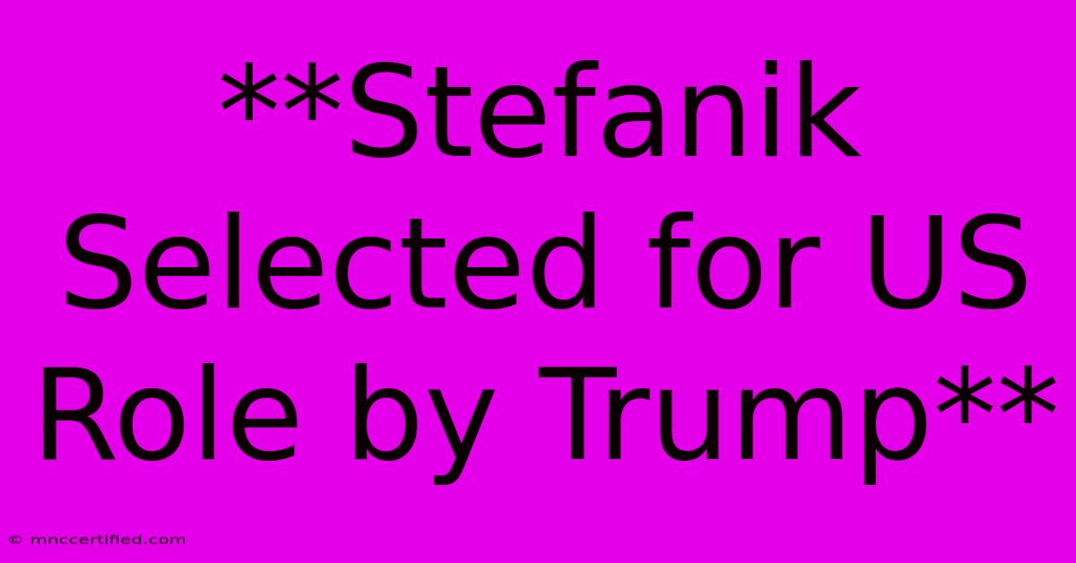 **Stefanik Selected For US Role By Trump**