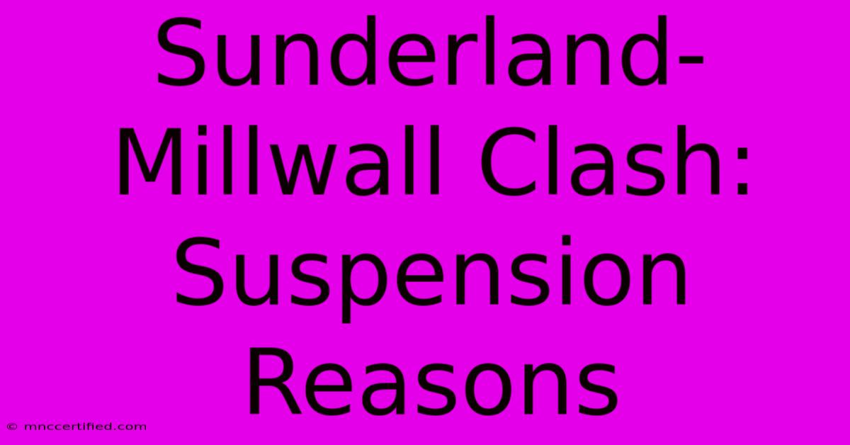 Sunderland-Millwall Clash: Suspension Reasons