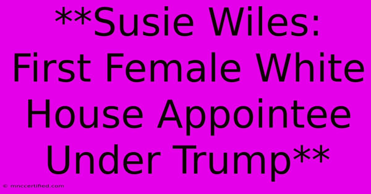 **Susie Wiles: First Female White House Appointee Under Trump**