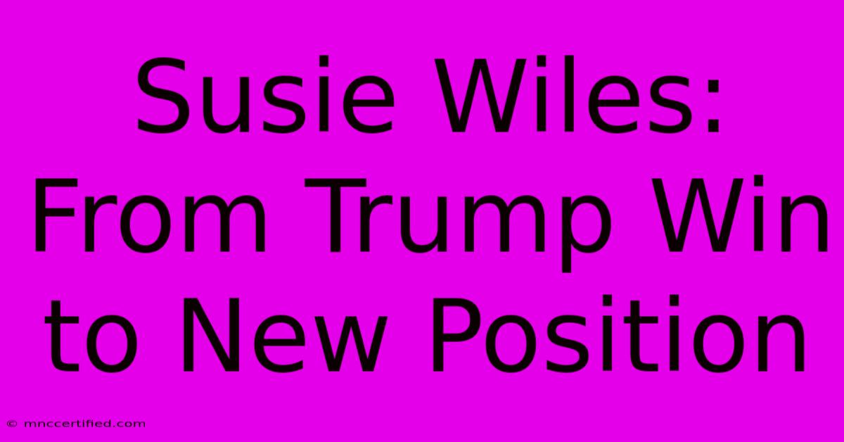 Susie Wiles: From Trump Win To New Position 