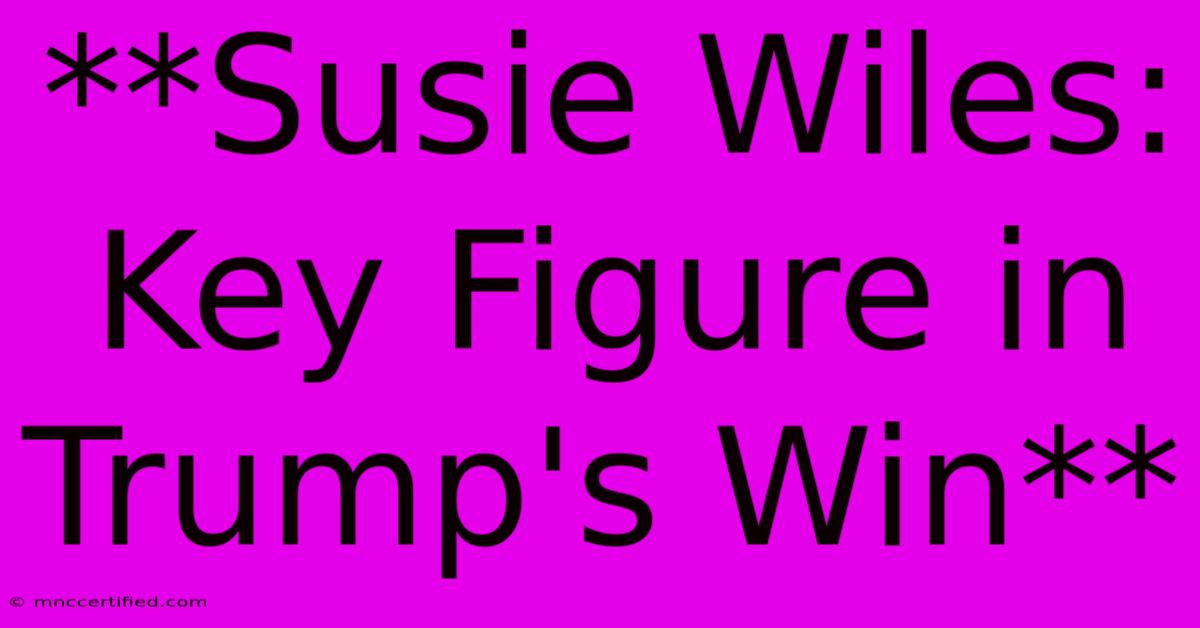 **Susie Wiles: Key Figure In Trump's Win**