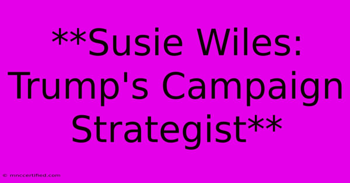 **Susie Wiles: Trump's Campaign Strategist**