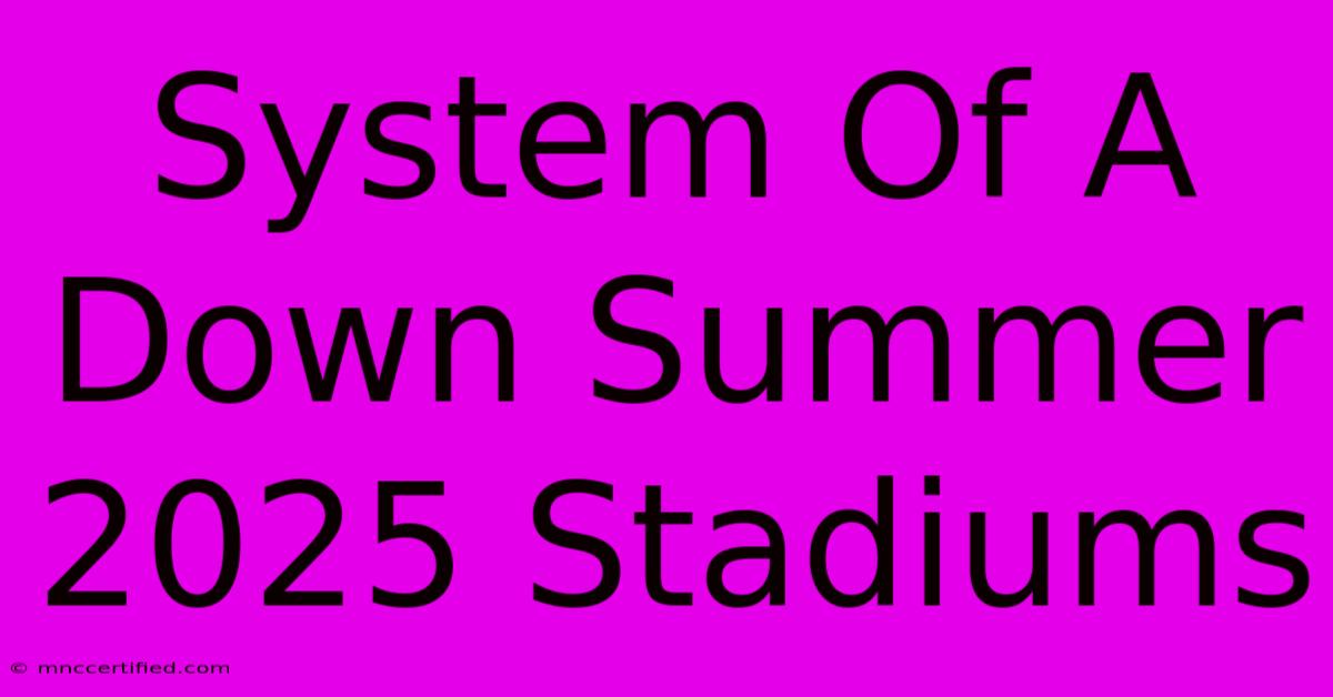 System Of A Down Summer 2025 Stadiums