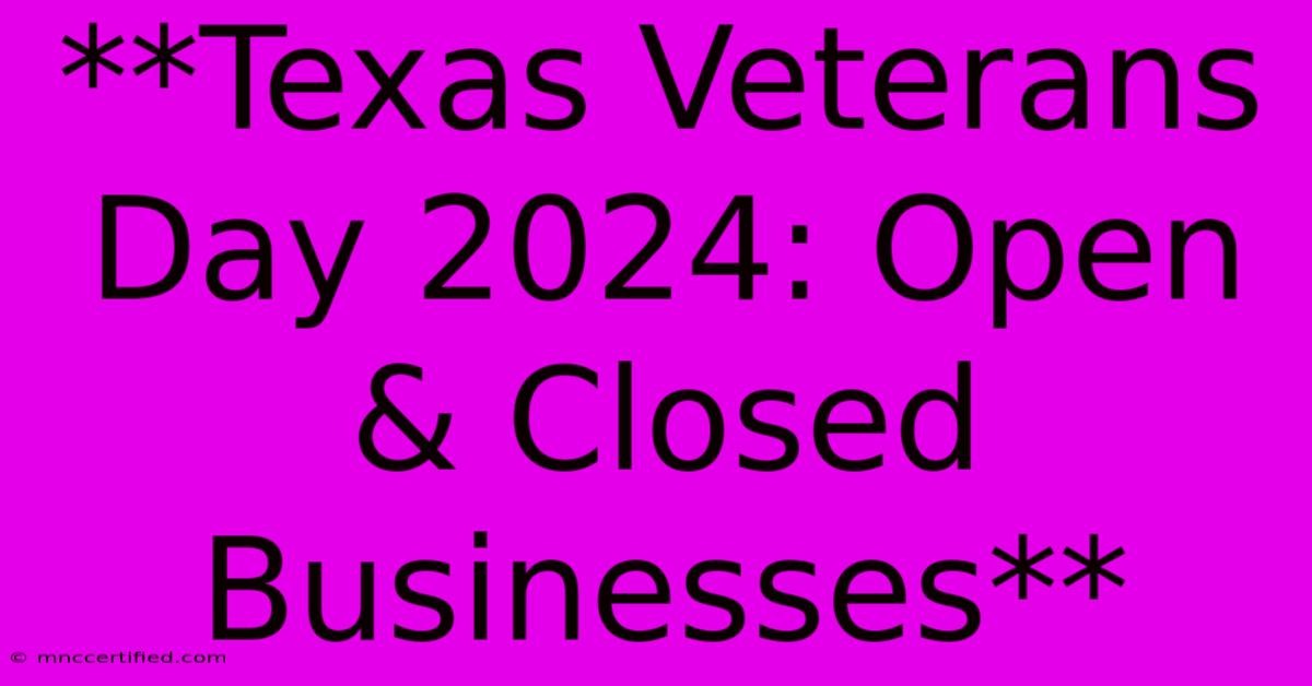 **Texas Veterans Day 2024: Open & Closed Businesses**