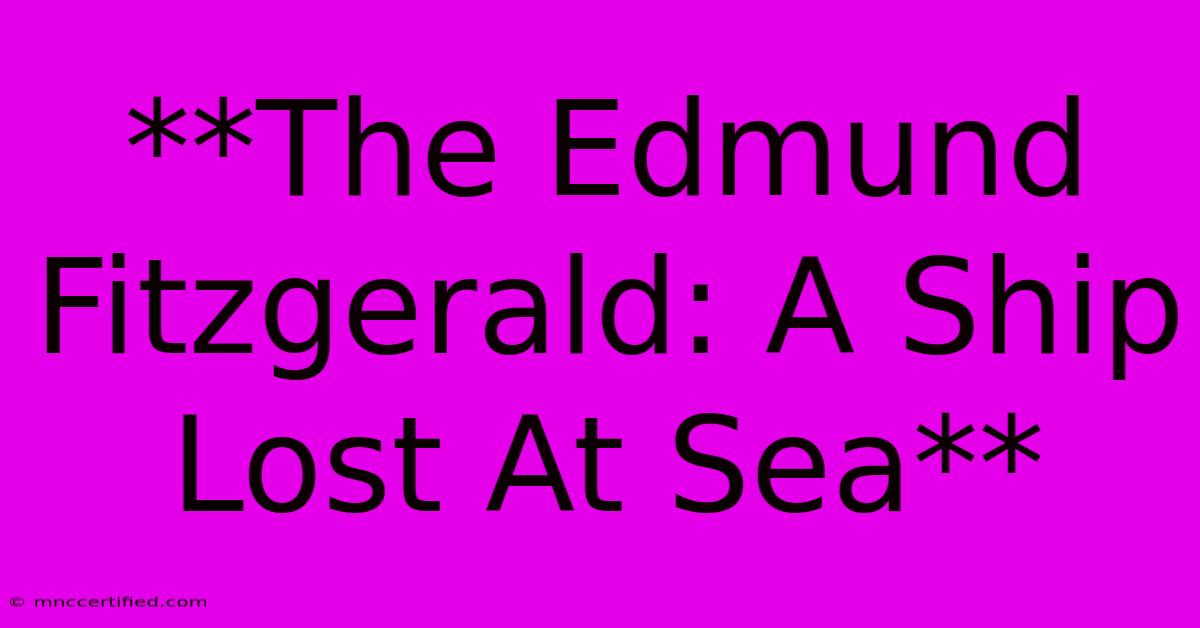 **The Edmund Fitzgerald: A Ship Lost At Sea**