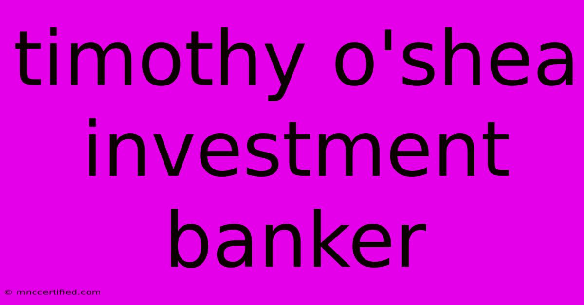 Timothy O'shea Investment Banker