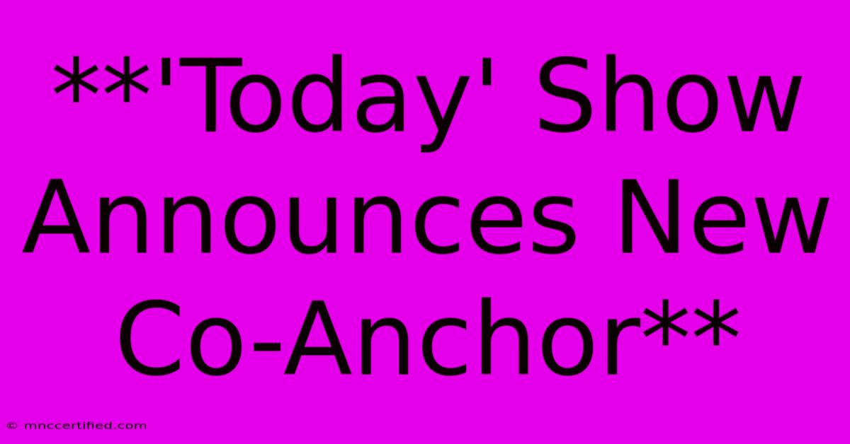 **'Today' Show Announces New Co-Anchor** 