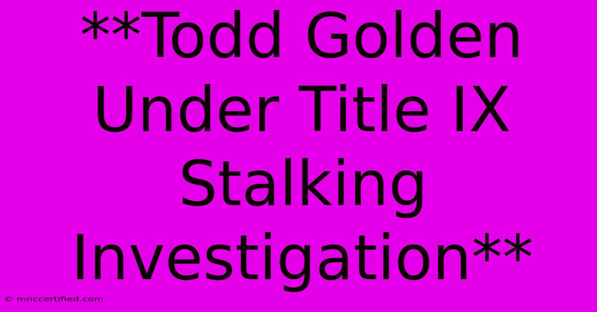 **Todd Golden Under Title IX Stalking Investigation**