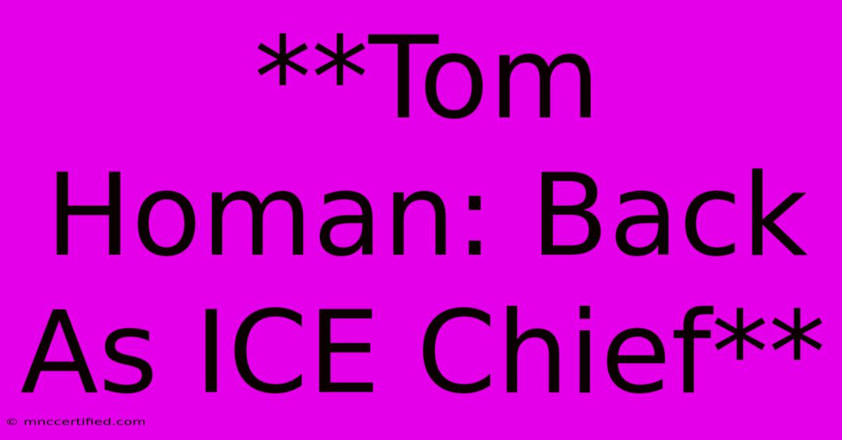 **Tom Homan: Back As ICE Chief**