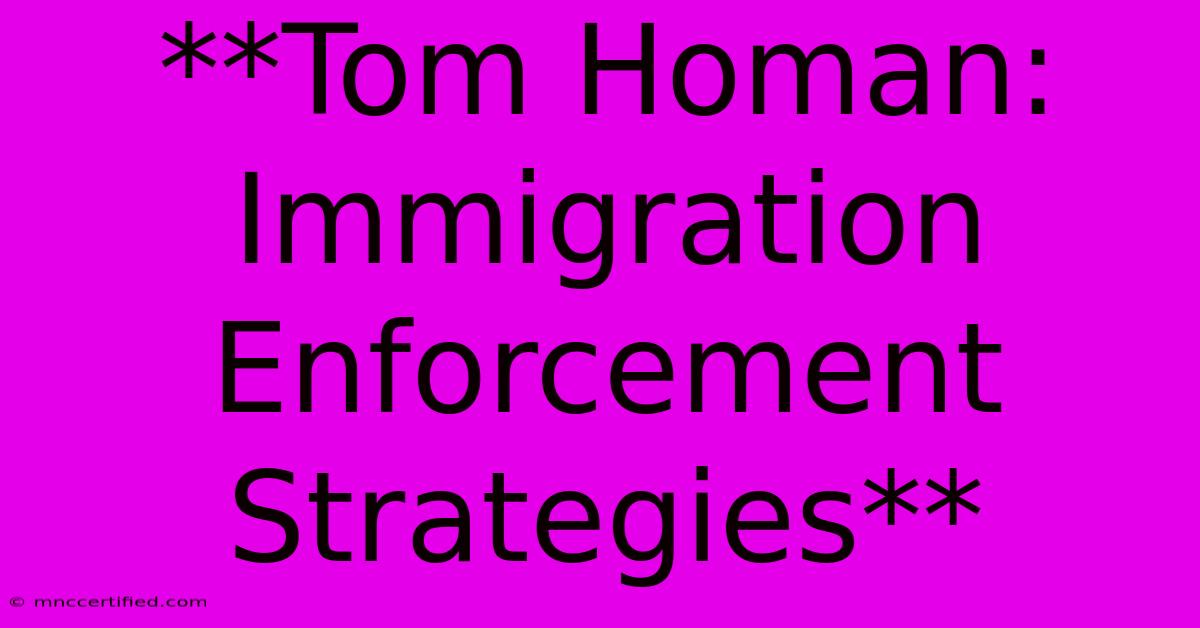 **Tom Homan: Immigration Enforcement Strategies**