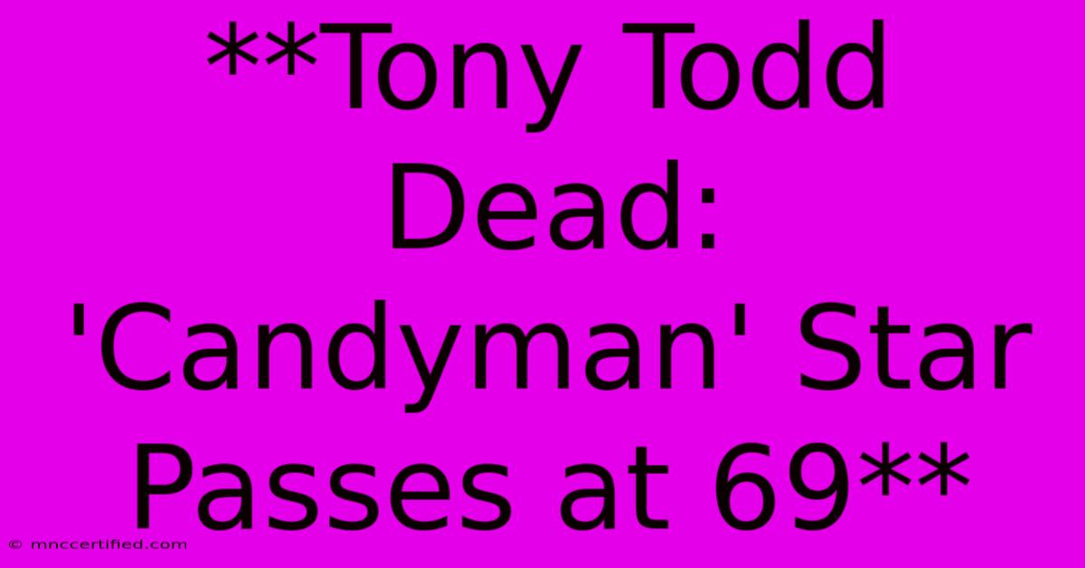 **Tony Todd Dead: 'Candyman' Star Passes At 69**