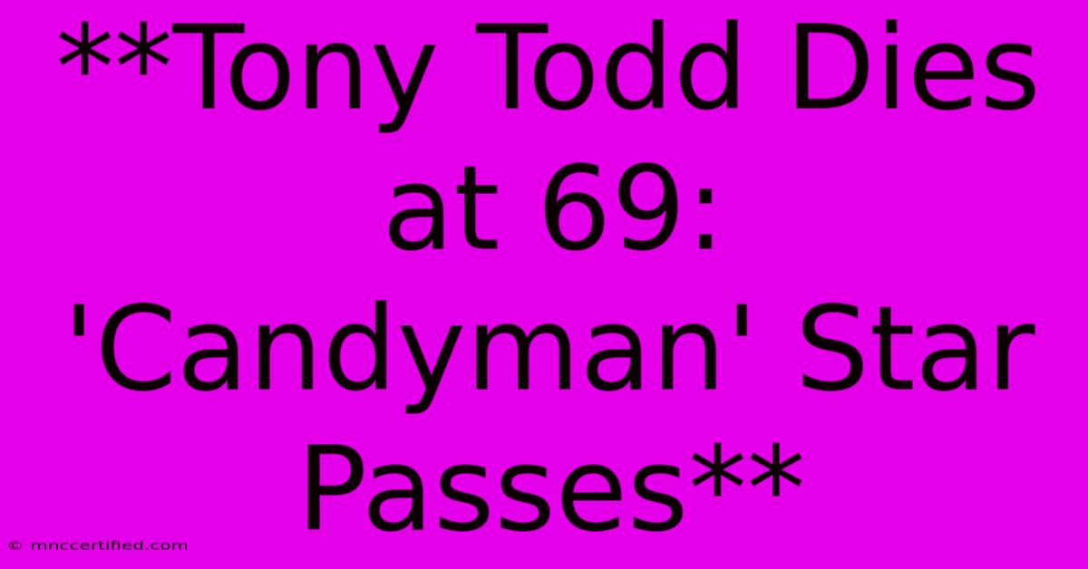 **Tony Todd Dies At 69: 'Candyman' Star Passes**