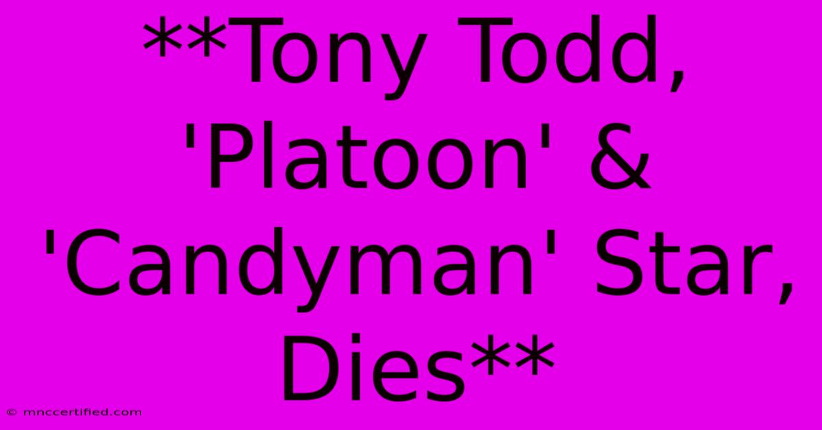 **Tony Todd, 'Platoon' & 'Candyman' Star, Dies** 