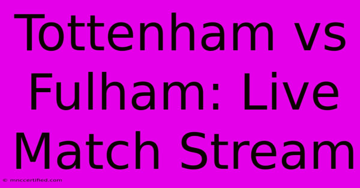 Tottenham Vs Fulham: Live Match Stream