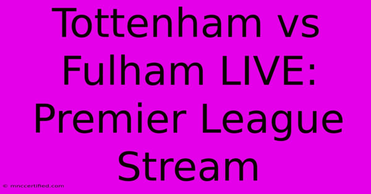 Tottenham Vs Fulham LIVE: Premier League Stream