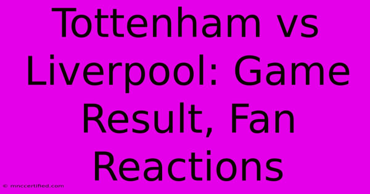 Tottenham Vs Liverpool: Game Result, Fan Reactions