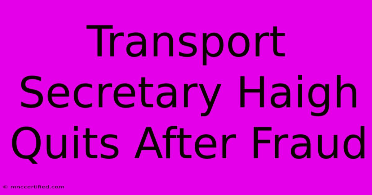 Transport Secretary Haigh Quits After Fraud