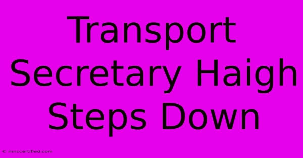 Transport Secretary Haigh Steps Down