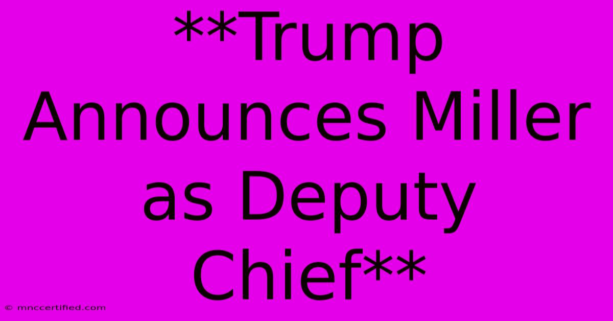 **Trump Announces Miller As Deputy Chief** 