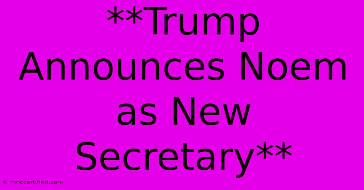 **Trump Announces Noem As New Secretary** 