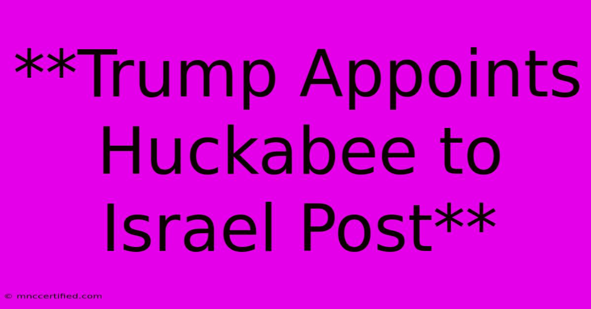 **Trump Appoints Huckabee To Israel Post**