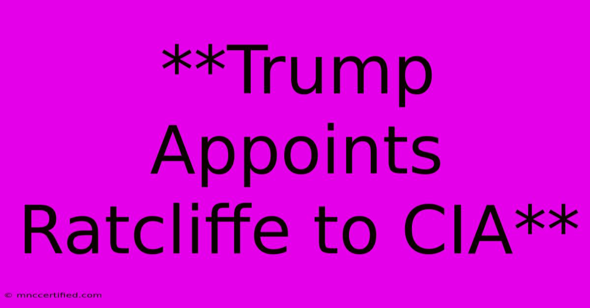 **Trump Appoints Ratcliffe To CIA** 