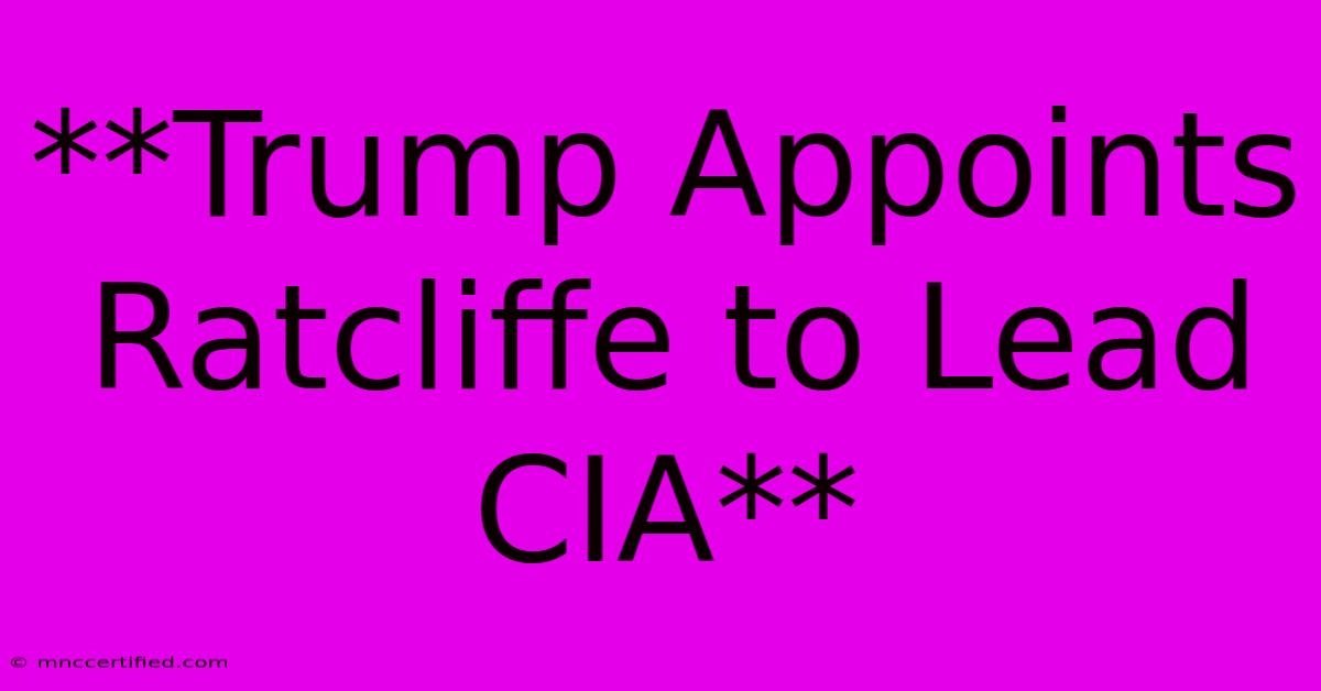 **Trump Appoints Ratcliffe To Lead CIA**