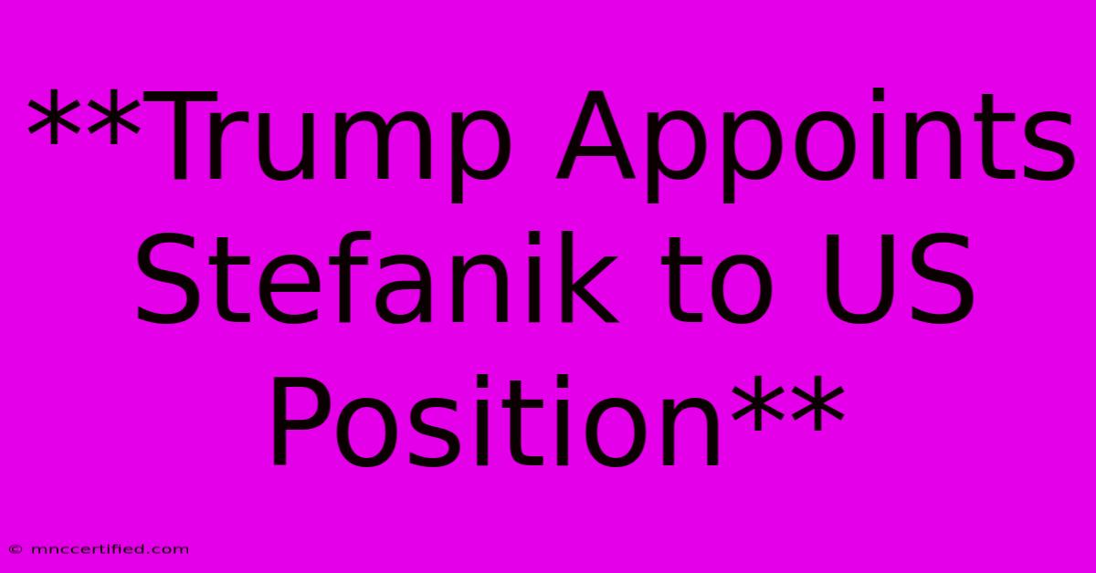 **Trump Appoints Stefanik To US Position**