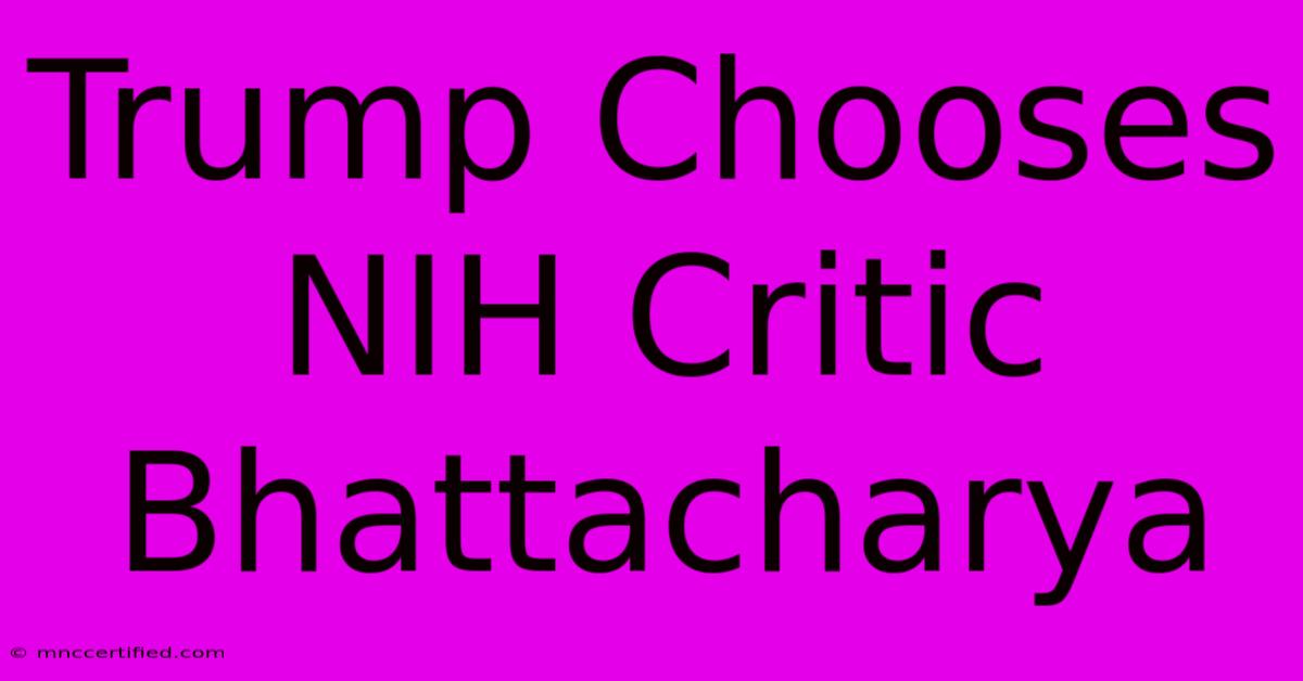 Trump Chooses NIH Critic Bhattacharya