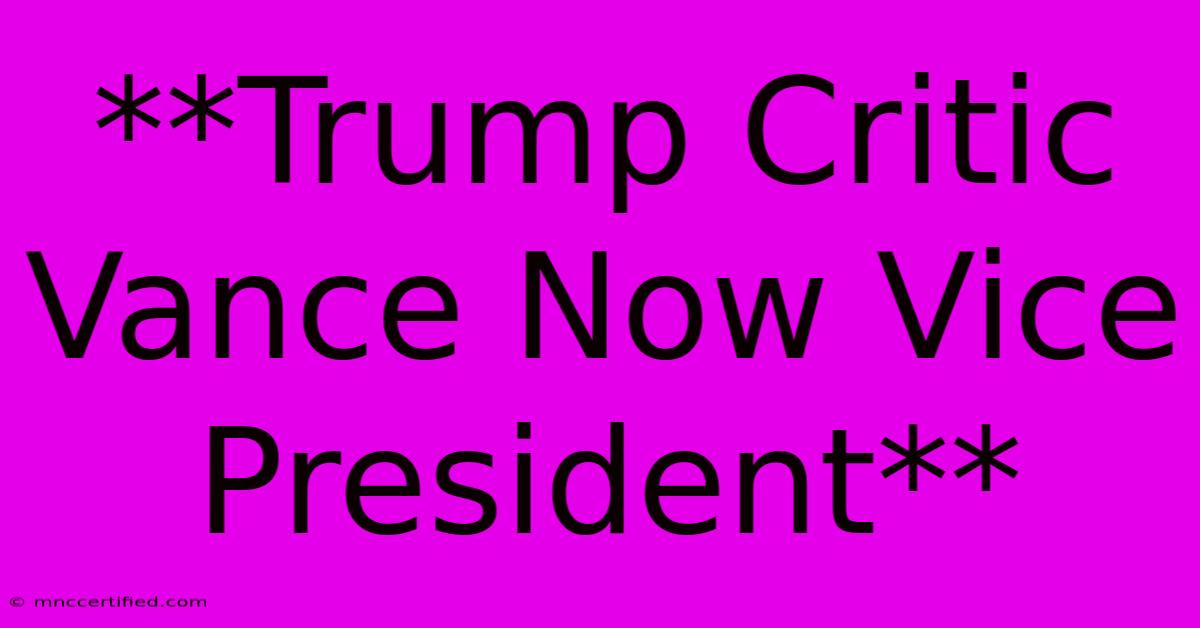 **Trump Critic Vance Now Vice President**