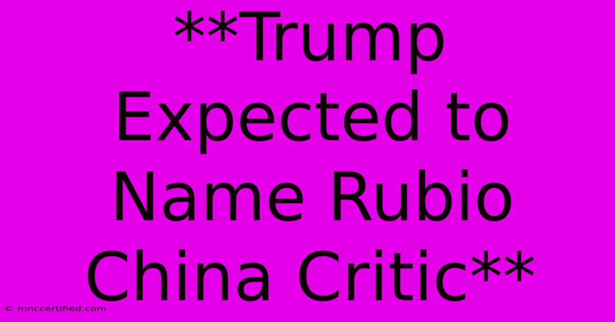 **Trump Expected To Name Rubio China Critic**