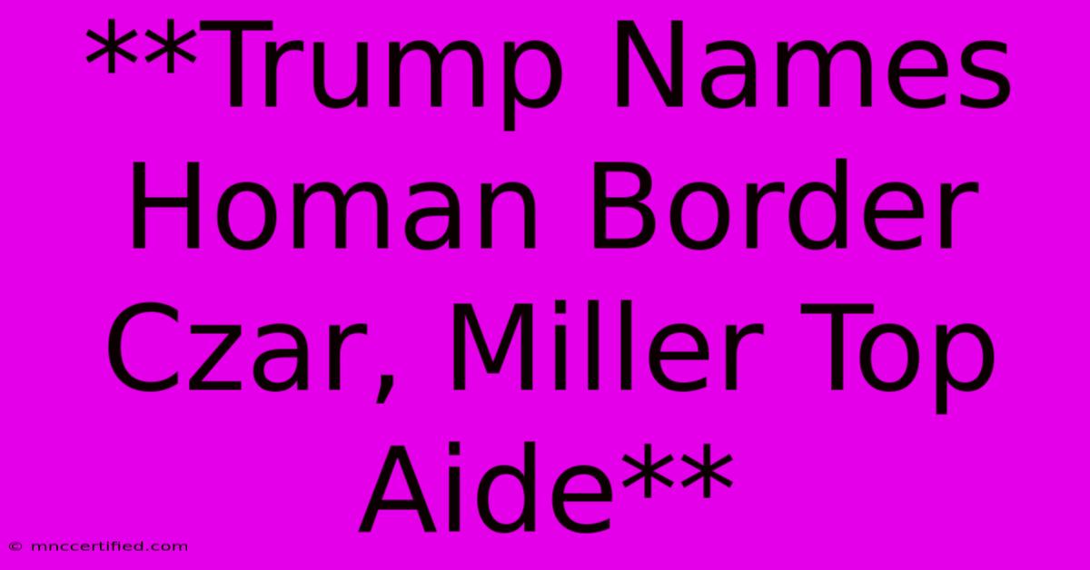 **Trump Names Homan Border Czar, Miller Top Aide**