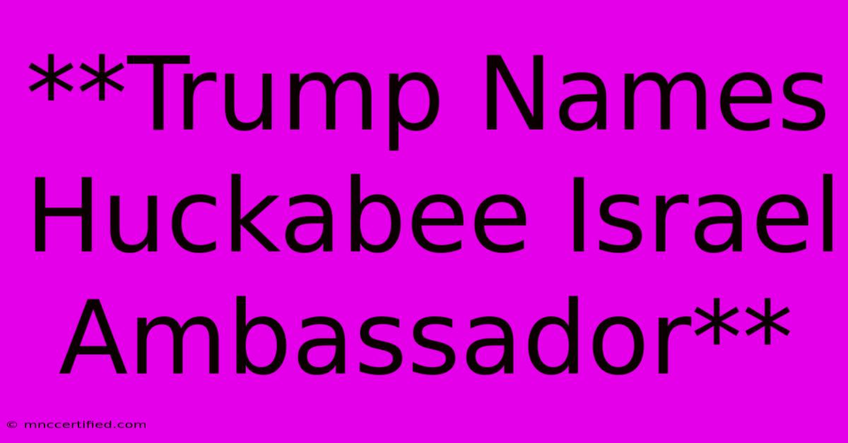 **Trump Names Huckabee Israel Ambassador** 