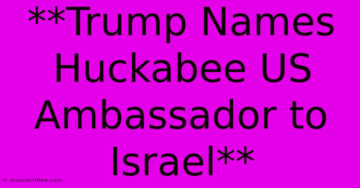 **Trump Names Huckabee US Ambassador To Israel**