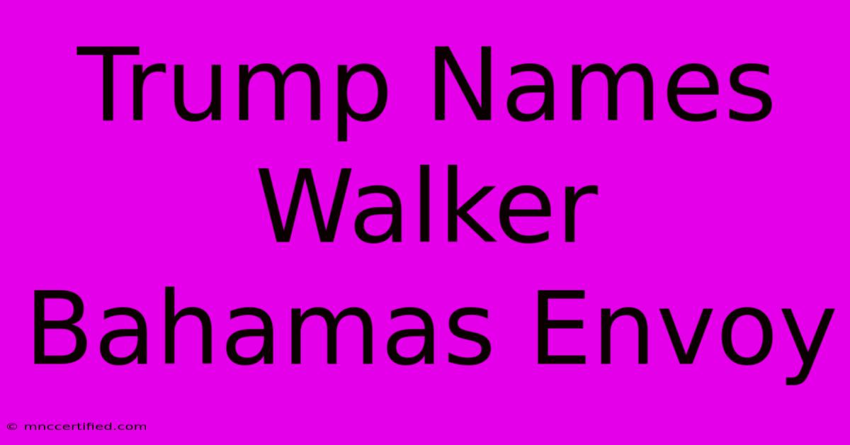 Trump Names Walker Bahamas Envoy