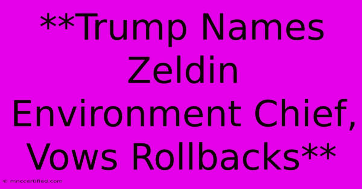 **Trump Names Zeldin Environment Chief, Vows Rollbacks**