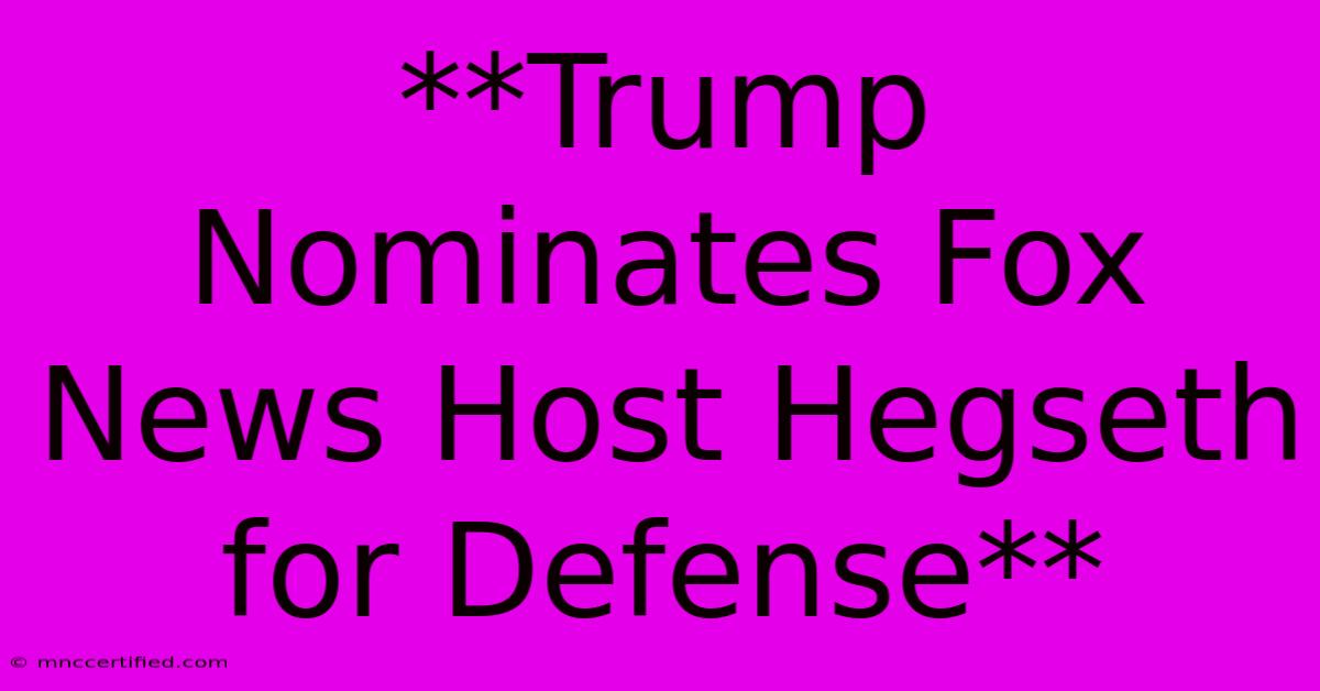 **Trump Nominates Fox News Host Hegseth For Defense**