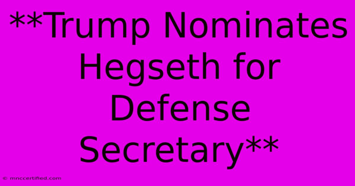 **Trump Nominates Hegseth For Defense Secretary** 