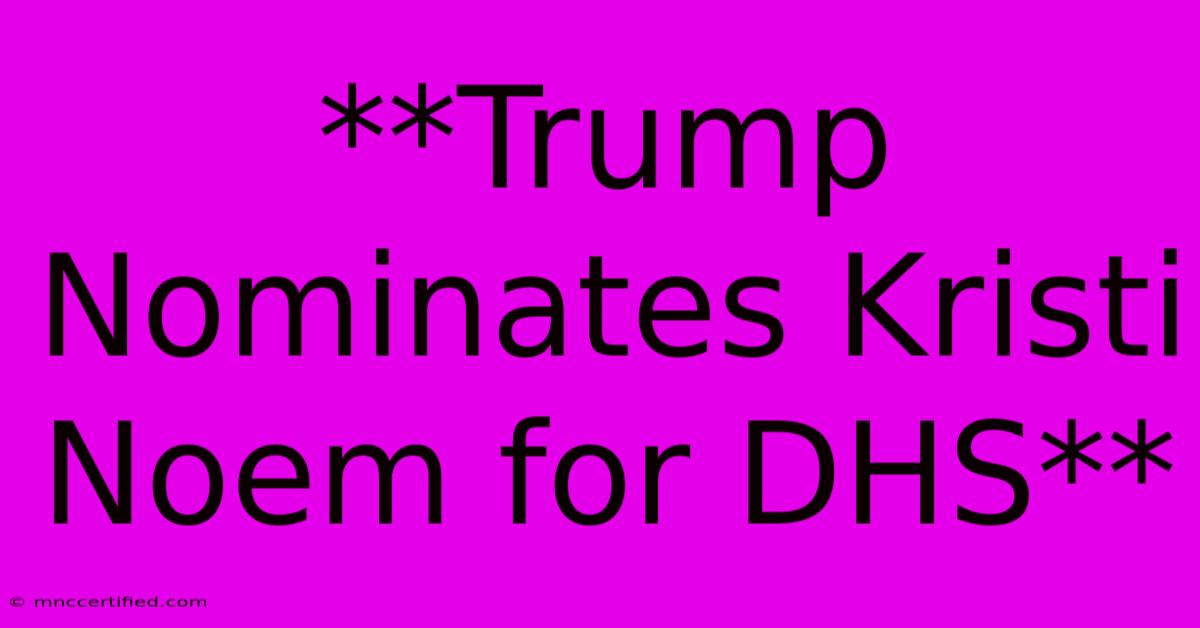 **Trump Nominates Kristi Noem For DHS**