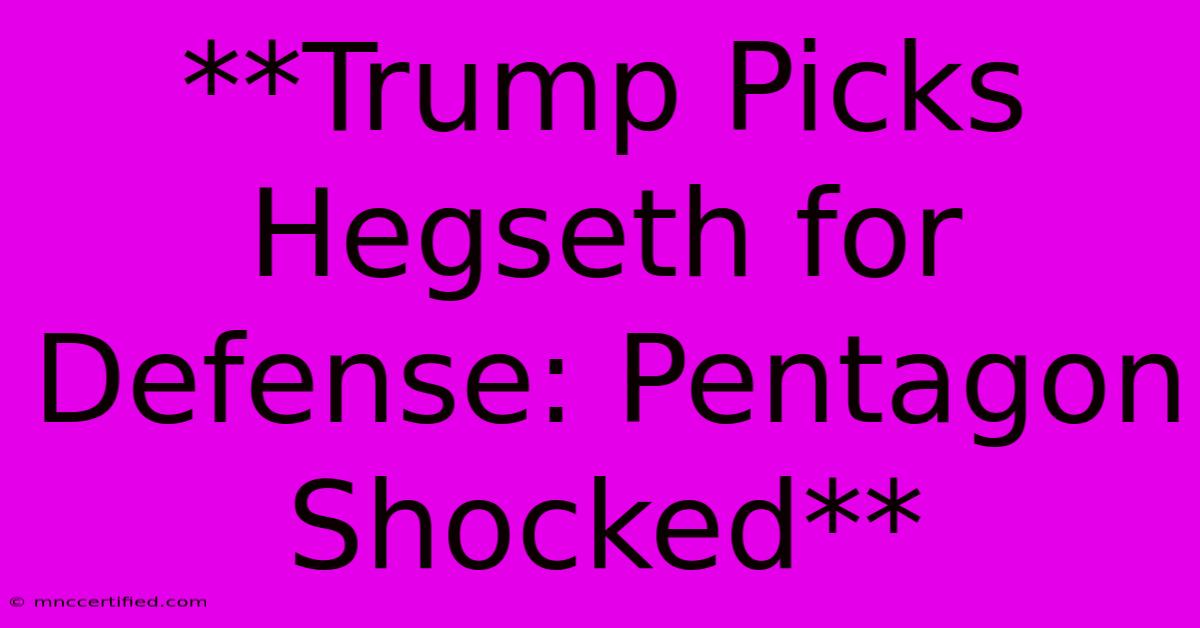 **Trump Picks Hegseth For Defense: Pentagon Shocked**