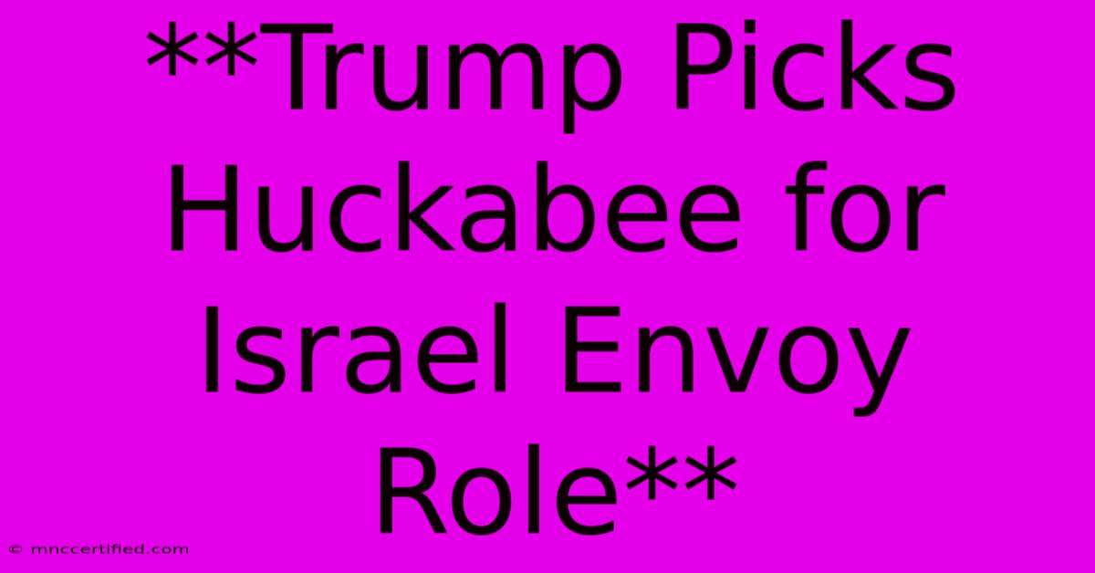 **Trump Picks Huckabee For Israel Envoy Role** 