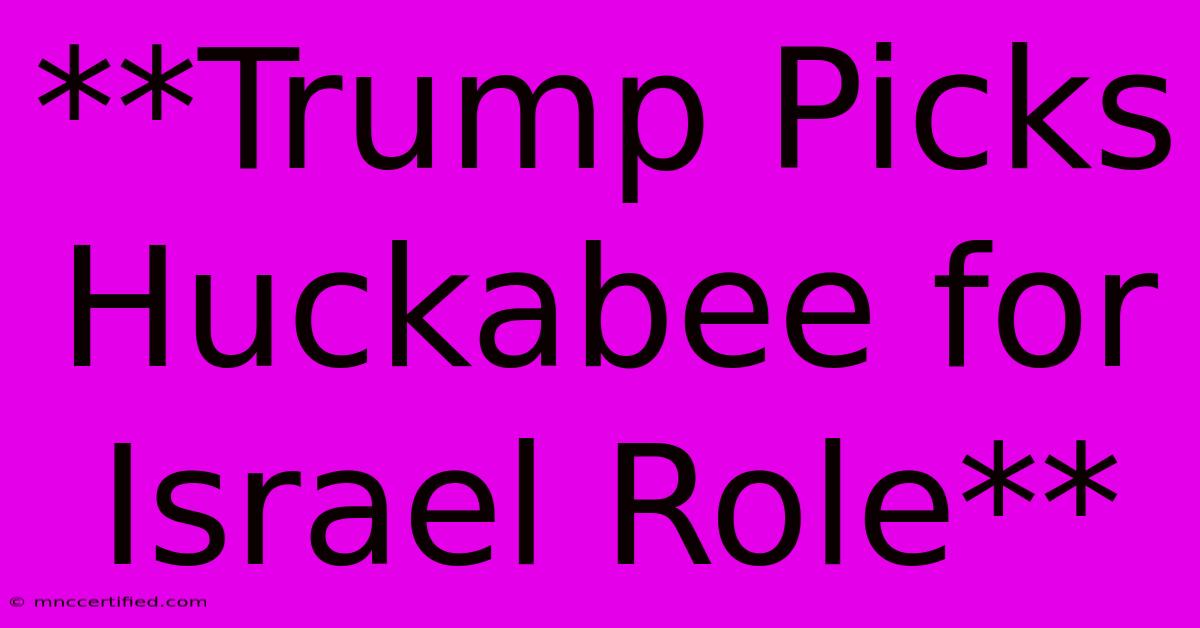 **Trump Picks Huckabee For Israel Role** 