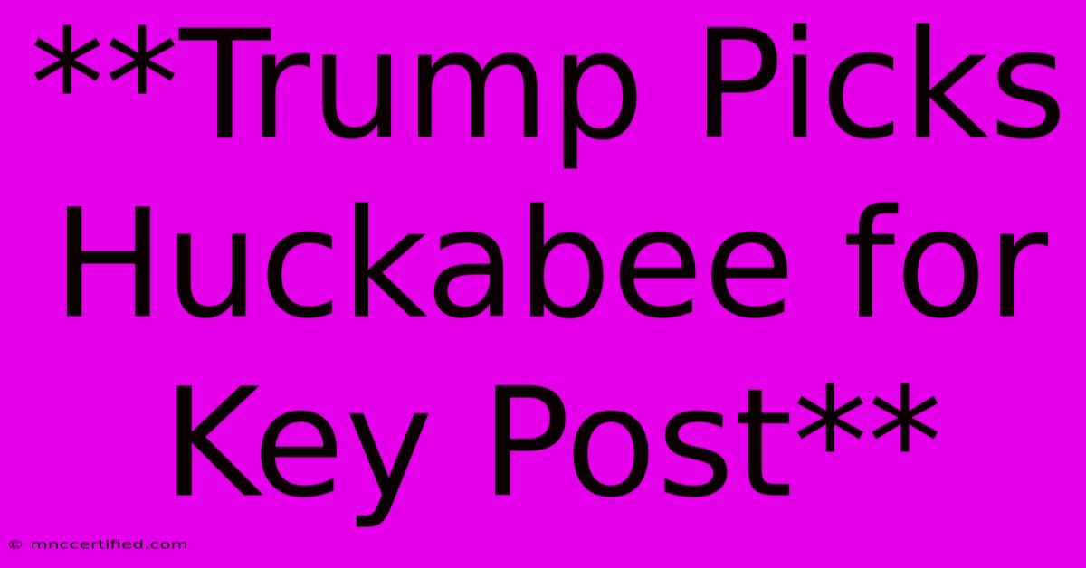 **Trump Picks Huckabee For Key Post**