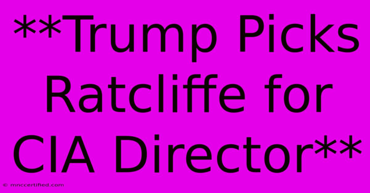 **Trump Picks Ratcliffe For CIA Director**