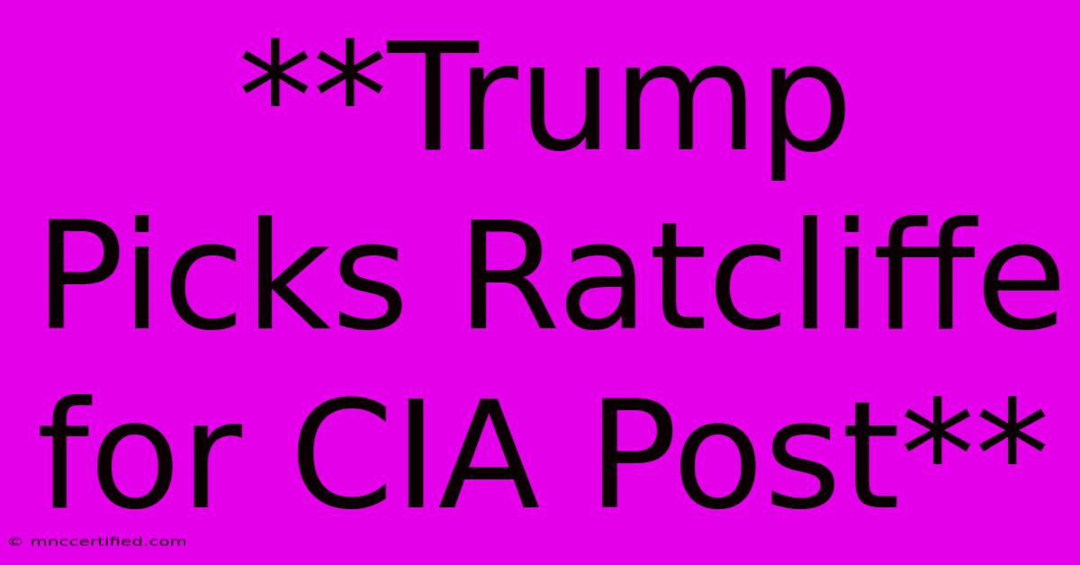 **Trump Picks Ratcliffe For CIA Post**