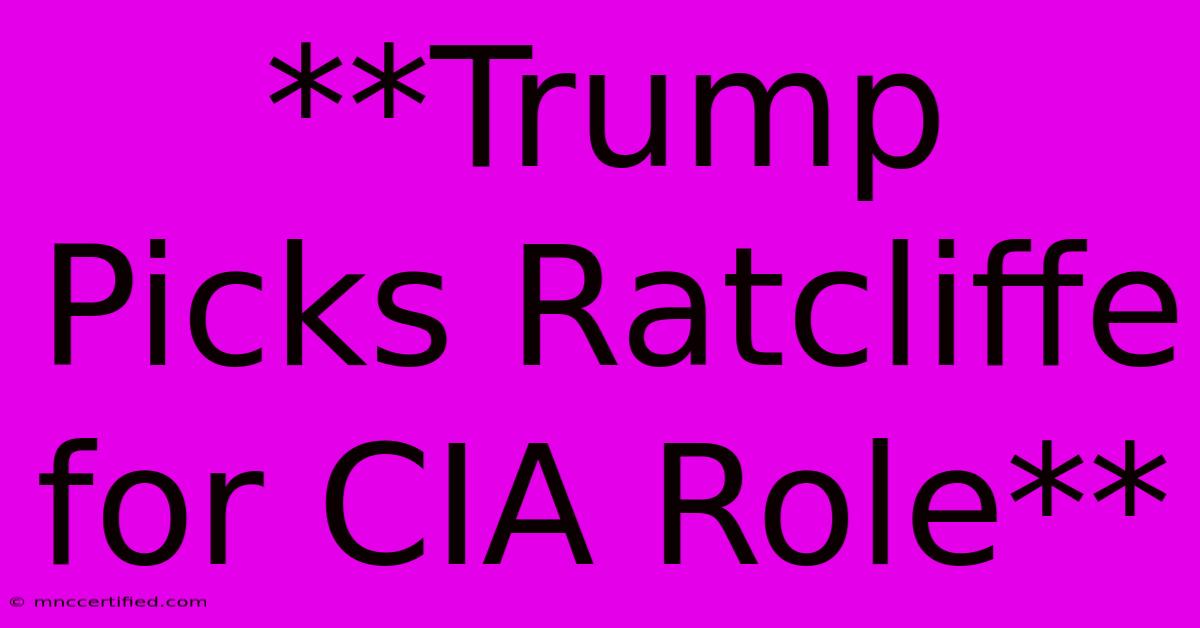 **Trump Picks Ratcliffe For CIA Role**