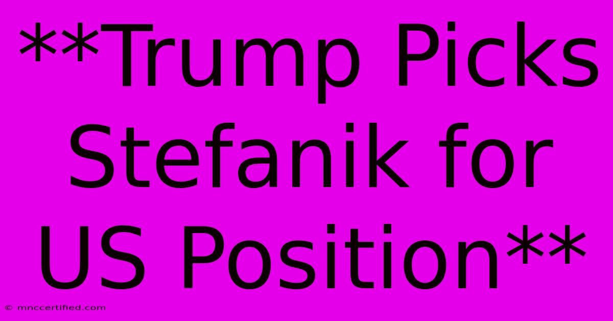 **Trump Picks Stefanik For US Position** 