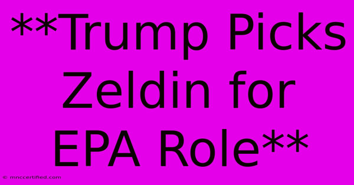 **Trump Picks Zeldin For EPA Role**