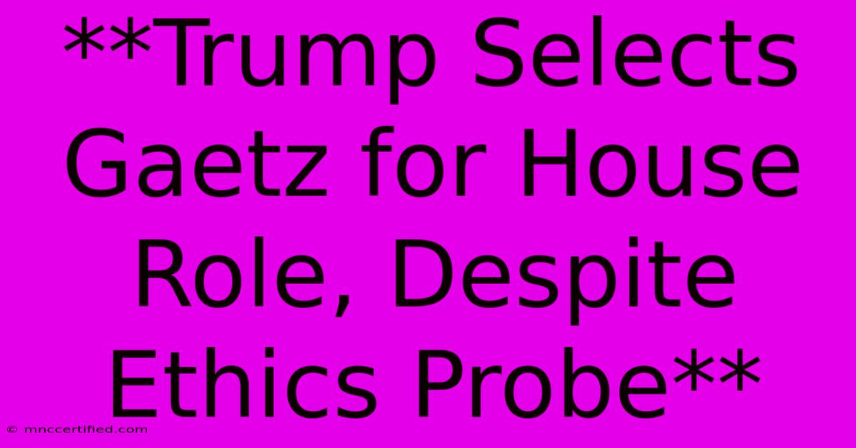 **Trump Selects Gaetz For House Role, Despite Ethics Probe**