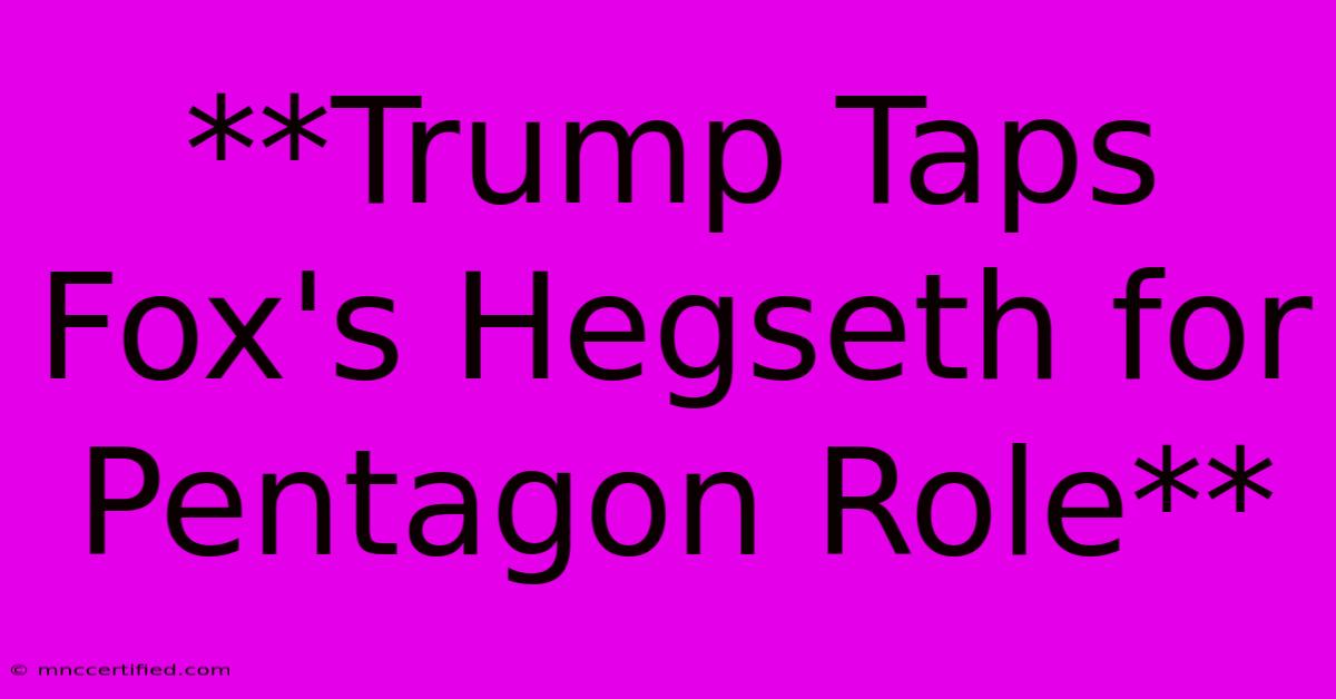 **Trump Taps Fox's Hegseth For Pentagon Role**